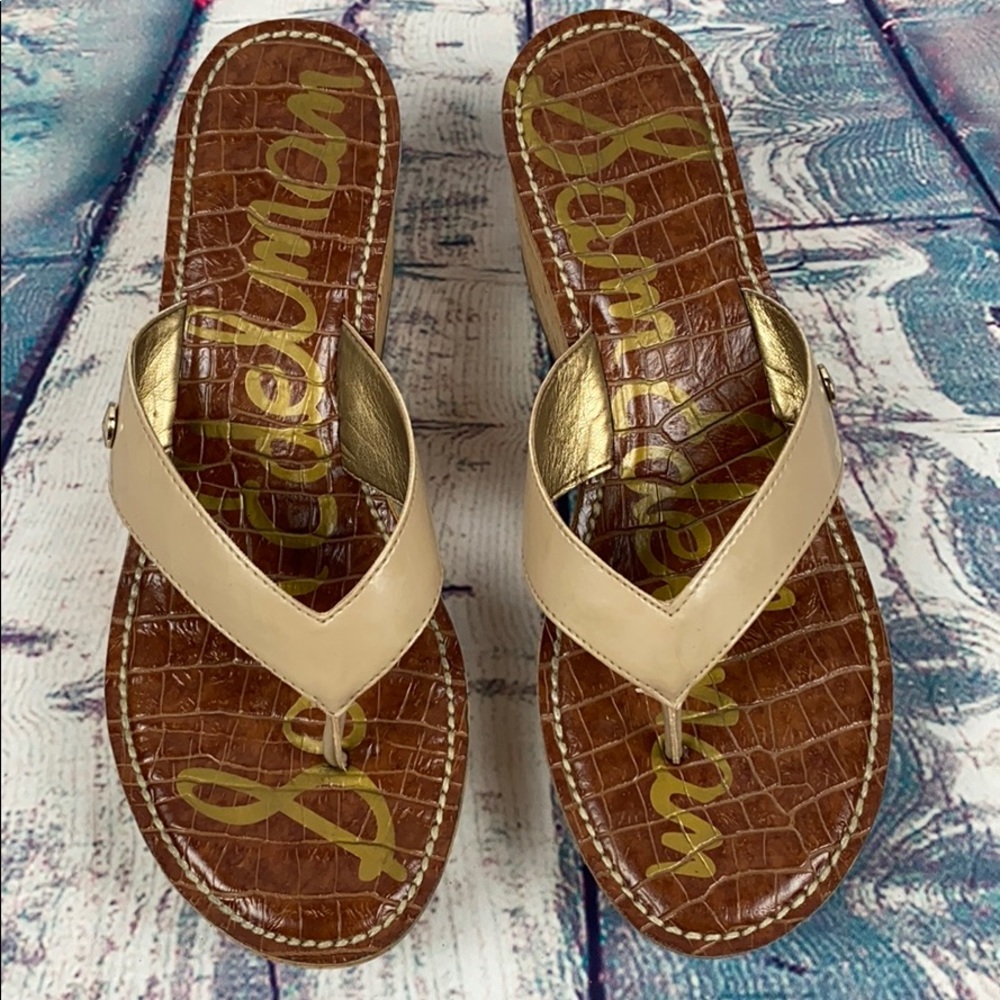 SAM EDELMAN Cream Slip On Wedge Slippers